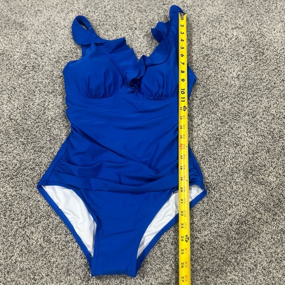 NWOT DKNY Women Ruffle Plunge Underwire Tummy Control One-Piece Swimsuit US 10 - Picture 3 of 10